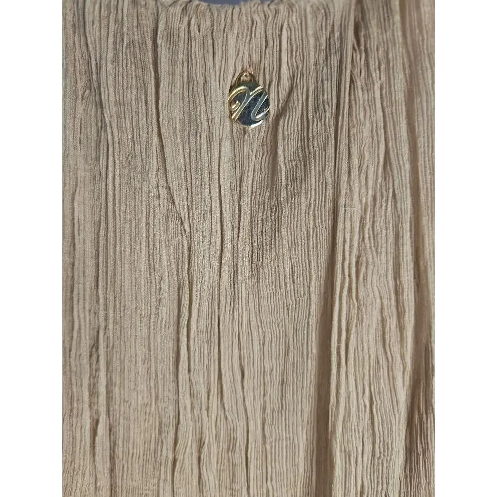 Nana Nucci Tan Tank Midi Dress Sz S Crinkled Fabric Gold Metallic Dashes Silk - Picture 7 of 10